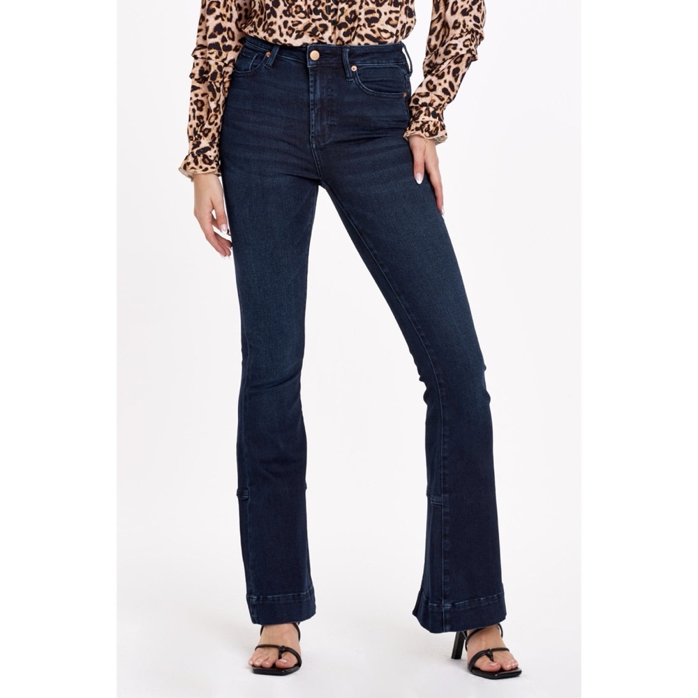 Dear John Laney High Rise Flare Jeans Split Hem Dark Wash Cowgirl Sz 28